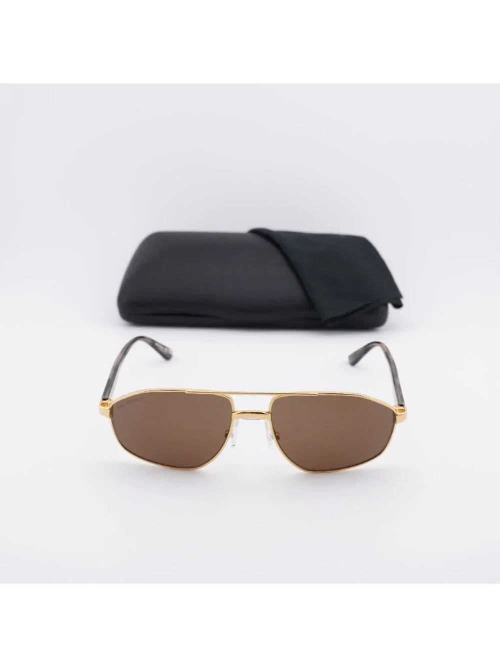 Balenciaga BB0012S 002 Unisex Aviator Sunglasses - Gold / Brown